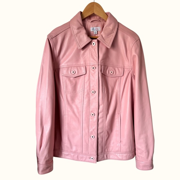 D&Co Genuine Leather Jacket Pink Paisley Lining Womens XL - Picture 2 of 6